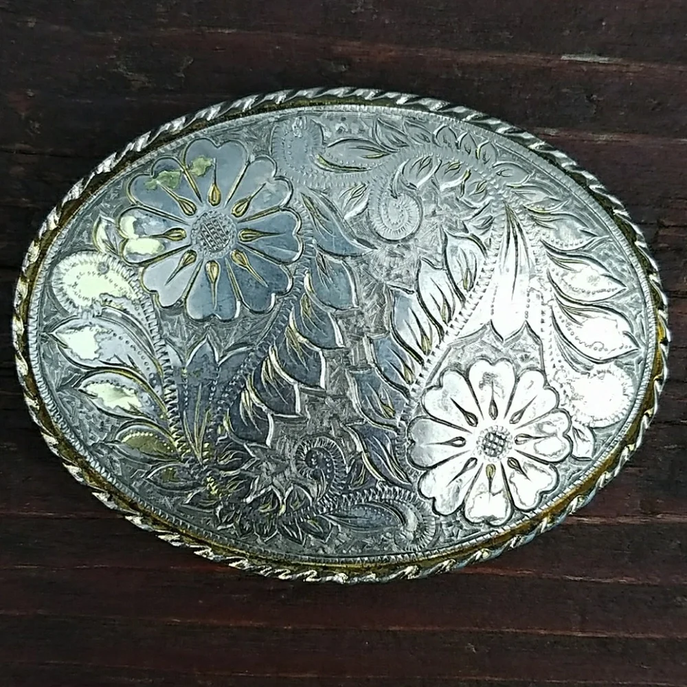 Vintage Floral Belt Buckle - MADE IN USA